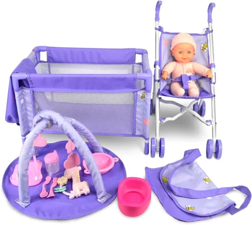 Miniatura 10 de Anivia Cochecito de muñeca de lujo para muñecas de 18 y 20 pulgadas – Cochecito de muñeca con toldo plegable, ruedas silenciosas y 2 cestas