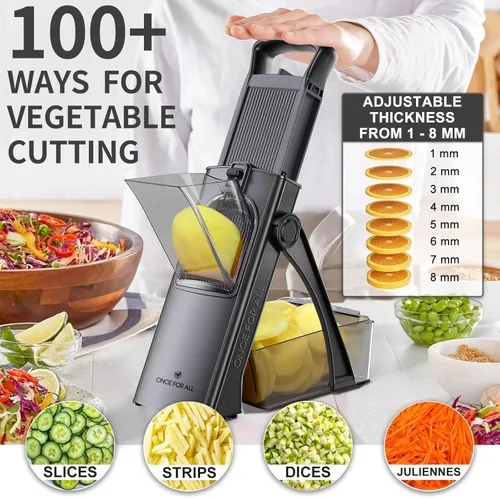 Miniatura 3 de ONCE FOR ALL - Mandolina segura para cocina, tamaño más grande, picadora de verduras ajustable, cortador de alimentos para hacer patatas fritas