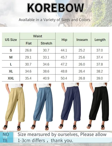 Miniatura 3 de Pantalones de lino de verano para mujer, cintura alta, con cordón, estampados, pantalones capri bohemios