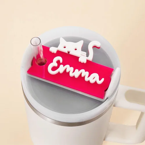 Miniatura 7 de callie Placa de nombre personalizada de gato para taza Stanley de 30 onzas, 40 onzas, etiqueta de nombre personalizada para tapa de vaso Stanley
