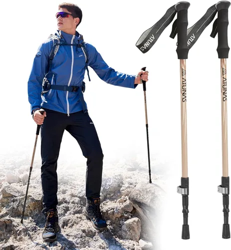 ATUNAS Trekking Poles, 2-Pack Lightweight Aluminum Collapsible Hiking Sticks with EVA Grip and Quick Lock for Men and Women Crema marrón