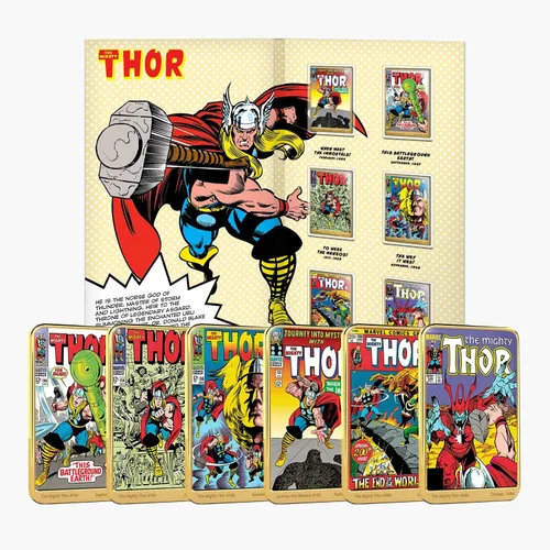 6 portadas de cómics chapadas en 24 quilates, colección de lingotes con Thor en colores deslumbrantes, 2.36 x 1.58 x 0.12 pulgadas – Marvel Thor