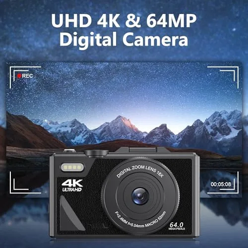 Miniatura 2 de Zunate Zunateyk6vg30wnx-12 - Cámara digital retro de 64 MP, cámara de vlogging 4K UHD vintage con zoom de 18X, enfoque automático, pantalla abatible