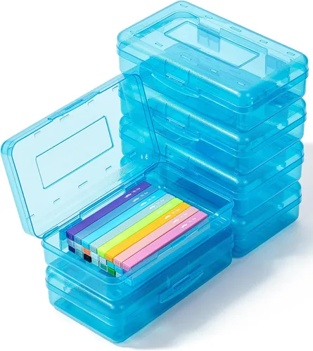 Mr. Pen - Cajas de lápices transparentes, paquete de 6, 7.9 x 4.5 x 2.4 pulgadas, azul transparente, tapa hermética, organizador de cajas de lápices