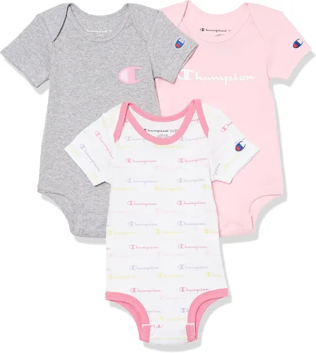 Champion Paquete de 3 mamelucos de manga corta para bebé, ropa de bebé neutra para género, varios colores0-6M, Variado Rosa