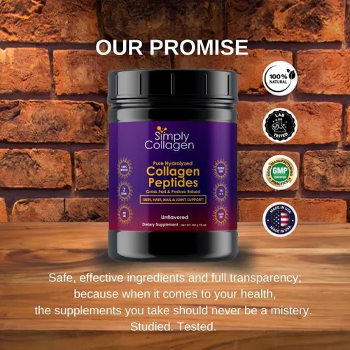 Miniatura 7 de Simply Collagen® Péptidos de colágeno hidrolizados en polvo alimentados con pasto, sin sabor, tipo I y III para apoyar el cabello, la piel