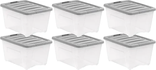Miniatura 11 de Amazon Basics Contenedores de almacenamiento de plástico con tapas de cierre seguro, cubos organizadores apilables, transparente/gris, 5 cuartos