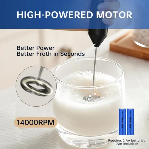 Miniatura 3 de YSSOA Espumador de leche eléctrico de mano con soporte de acero inoxidable, mezclador de bebidas batidor a pilas para café, frappé, latte, matcha