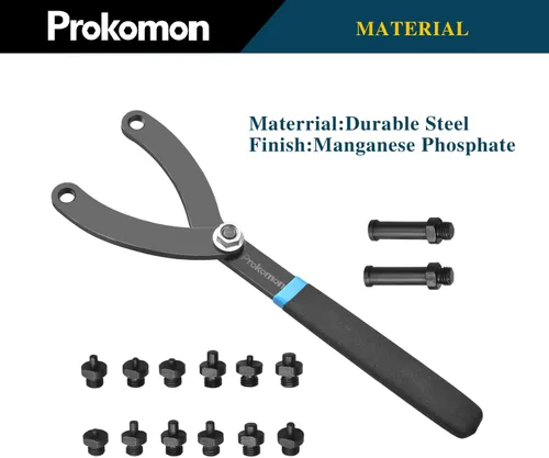 Miniatura 3 de Juego de 15 piezas de llave de tuerca de pasador ajustable/Llave de embrague de ventilador de cilindro variable con soporte de polea y mango suave