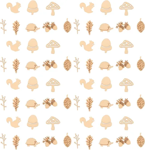 NUOBESTY 50 piezas de recortes de madera de animales y plantas de 1.18 pulgadas sin terminar para manualidades adornos y decoraciones de fiesta