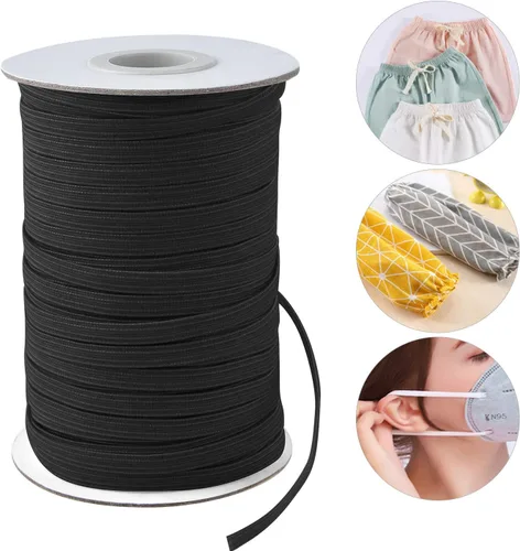 Miniatura 5 de Coopay Bandas elásticas planas de 45 yardas de largo, 1/2 pulgada de ancho, cuerda elástica plana para coser proyectos de bricolaje, artes y Negro