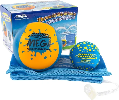 Wave Runner Paquete de 2 pelotas de salto de agua, bolas de espuma suave para niños y adultos, rebota en el agua, juguetes de playa flotantes con
