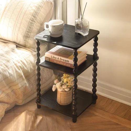 Miniatura 6 de Fultyle - Mesa auxiliar, mesa auxiliar pequeña con estante de almacenamiento, mesita de noche vintage para sala de estar, dormitorio, oficina y Negro