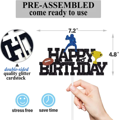 Miniatura 3 de Paquete de decoraciones de cumpleaños de fútbol Pancartas de feliz cumpleaños preencordadas, decoración de pastel sin bricolaje, globos