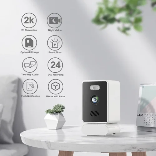 Miniatura 2 de EVERSECU Mini cámara de seguridad con cable para interiores 2K para el hogar, visión nocturna, cámara para mascotas con aplicación de teléfono
