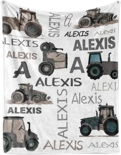 Miniatura 12 de Manta personalizada de tractores, nombre personalizado con diseño de camiones de tractor agrícola, manta de cama de franela de felpa suave