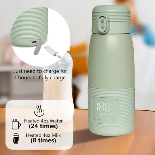 Miniatura 6 de Calentador de biberones portátil para viajes, carga súper rápida y calentamiento de 5 minutos para leche materna, fórmula y agua, gran capacidad