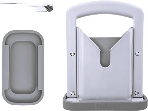 Cortador de bagel ISOKO - Cortador de bagel de acero inoxidable de alta calidad, con guillotina suave y base de silicona antideslizante para Blanco