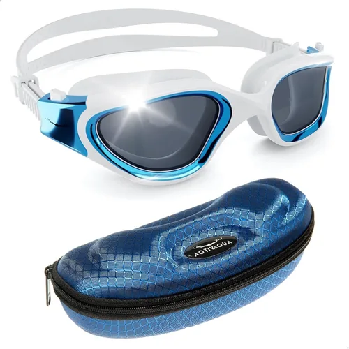 Miniatura 30 de AqtivAqua DX - Gafas de natación con visión amplia para adultos, hombres y mujeres, antiempañamiento y sin fugas Gafas negras + funda plateada
