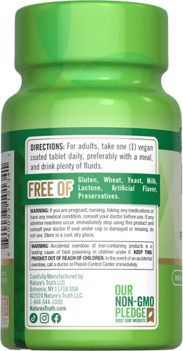 Miniatura 7 de Suplemento de hierro de sulfato ferroso 65 mg 120 tabletas Sin OMG, sin gluten por Nature's Truth