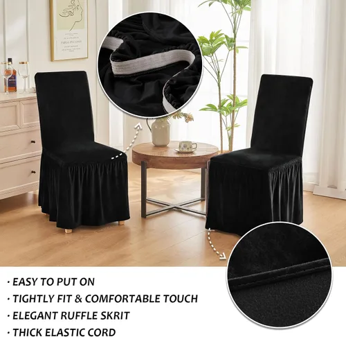 Miniatura 3 de NICEEC Fundas de silla de elastano para sillas de comedor, juego de 2 fundas de silla de comedor extraíbles con falda, fundas para sillas Parson