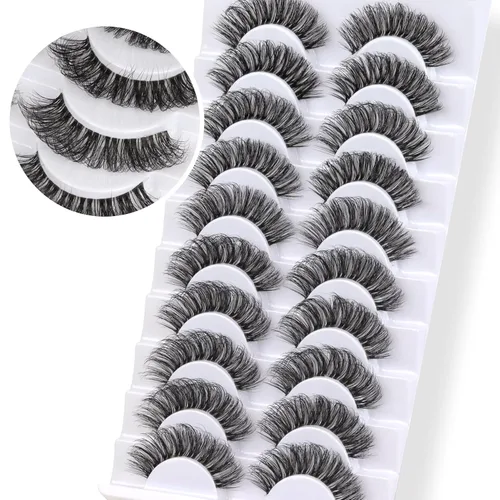 Veleasha Pestañas rusas postizas con banda transparente que parecen extensiones de pestañas, tiras de pestañas con curvatura D, paquete de 10 pares
