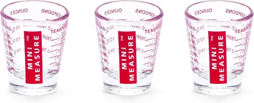 Miniatura 23 de Kolder Medida Mini de Vidrio Pesado, 20 Mediciones Incrementales Vaso de Chupito Medidor Multiusos para Líquido y Seco, Negro, Juego de 2