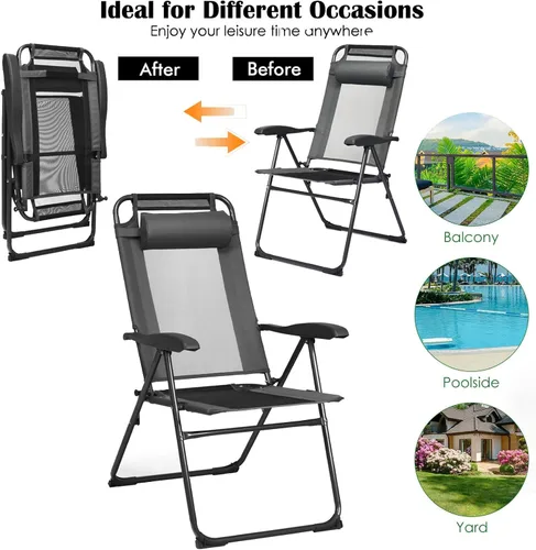 Miniatura 8 de UJOYPAD - Juego de 2 sillas reclinables plegables, sillas plegables con respaldo ajustable de 7 niveles, sillas de patio portátiles para adultos