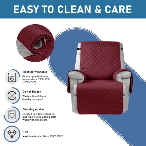 Miniatura 2 de Louis Donne - Funda acolchada reversible para sillón reclinable, resistente al agua, protector de muebles para sillón reclinable, funda Rojo