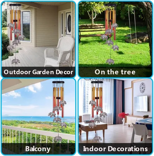 Miniatura 6 de Campanillas de viento de elefante para decoración exterior/interior - Móvil romántico atrapavientos completamente hecho a mano, campanillas