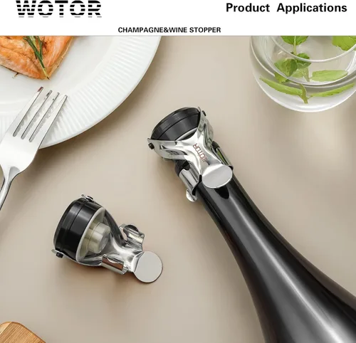Miniatura 7 de WOTOR Tapones para botella de vino y champán de acero inoxidable con silicona de grado alimenticio, a prueba de fugas, se mantienen frescos