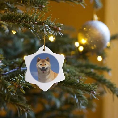 Miniatura 7 de 3 inch Snowflake Porcelain Ornament - USA, California, Bishop. Close-up of Pedigree Shiba Innu Dog Animals
