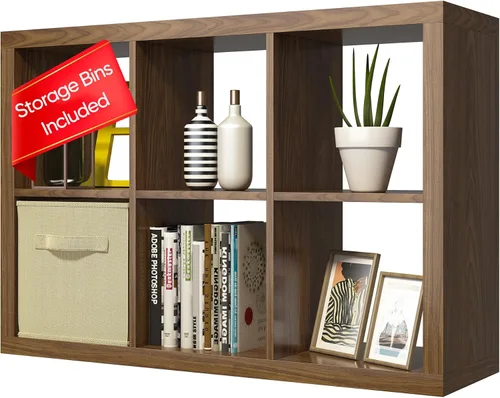 Miniatura 37 de furtble Estantería organizadora de almacenamiento de 8 cubos, moderna estantería abierta de madera, estante de exhibición multifuncional para sala