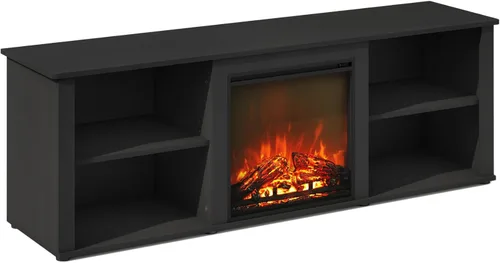 Miniatura 17 de Furinno Jensen - Soporte para TV con chimenea y centro de entretenimiento con almacenamiento abierto para TV de hasta 55 pulgadas, color gris roble