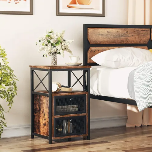Miniatura 8 de VECELO Mesa auxiliar auxiliar, mesita de noche moderna con espacio de almacenamiento y puerta, juego de 2 mesitas de noche para sala de estar