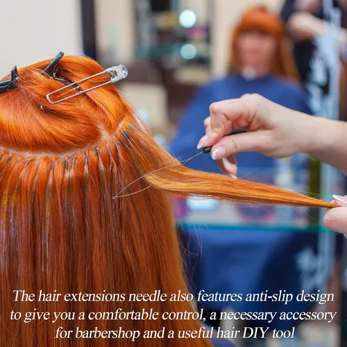 Miniatura 7 de Chuangdi 20 piezas de extensión de cabello, enhebrador de aguja para tirar de gancho, dispositivo de cuentas de aguja para suministros de Negro