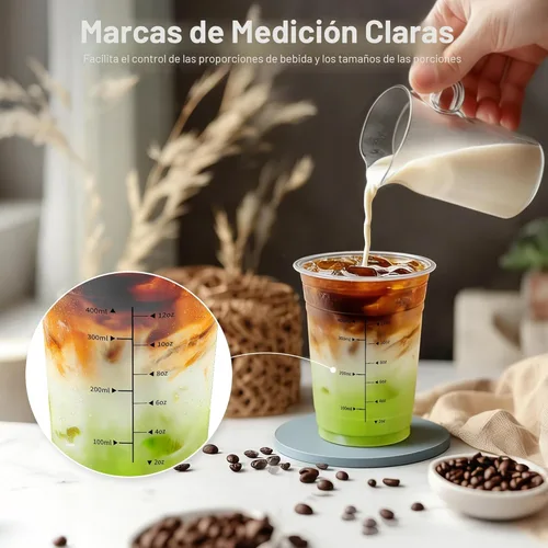 Miniatura 2 de Paquete de 100 tazas de café helado Ratio Lines de 16 onzas con tapas y popotes, sin adivinar bebidas consistentes, vasos desechables de plástico