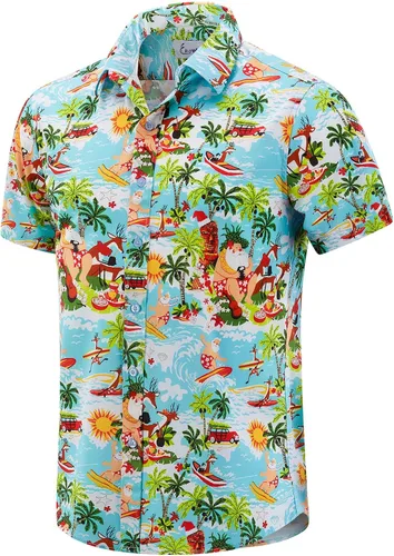 Miniatura 57 de EUOW - Camisas hawaianas para hombre de manga corta con botones, estampadas para la playa y el verano