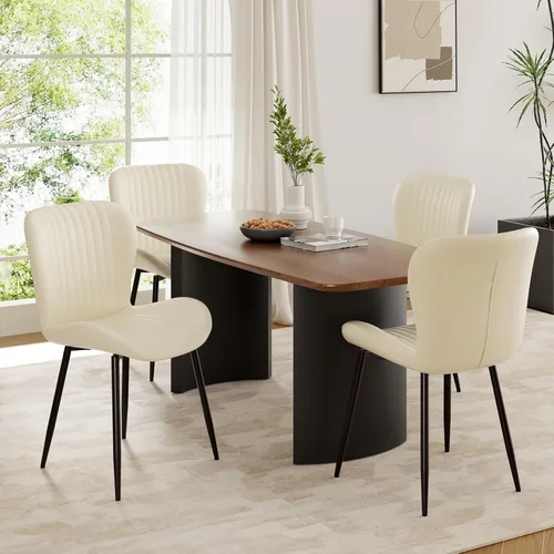 Miniatura 15 de Juego de 2 sillas de comedor modernas tapizadas de piel sintética para cocina, sillas de comedor con respaldo cómodo, color marrón