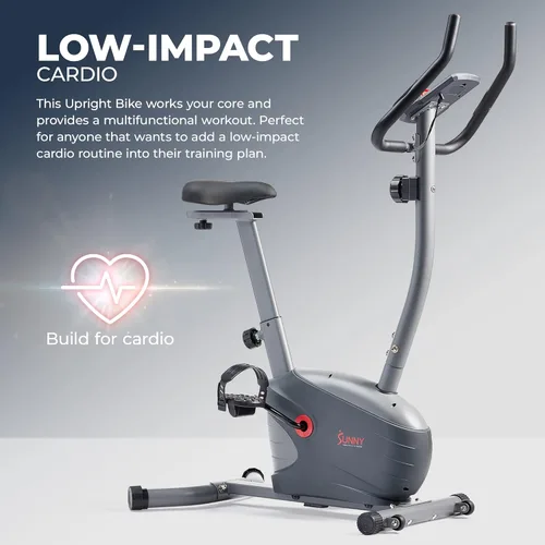 Miniatura 3 de Sunny Health & Fitness Smart Stationary Exercise Upright Bike w/Pulse Sensor & 4-Way Adjustable Seat, Cycling Machine for Home Cardio Training, Free