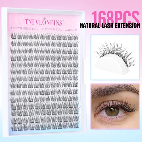 Miniatura 2 de Extensiones de pestañas naturales en racimo de pestañas finas, 168 unidades, extensiones de pestañas individuales naturales de 0.315 a 0.472