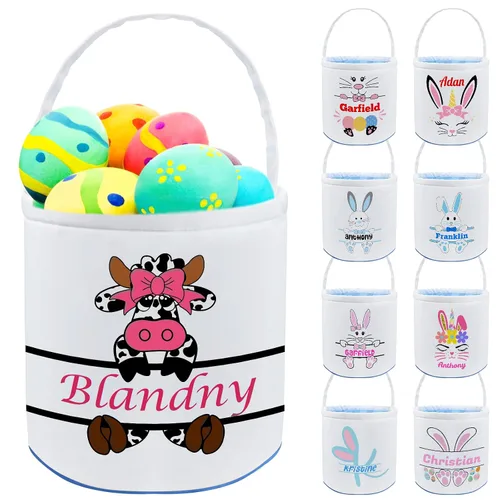 Miniatura 22 de Cesta de Pascua personalizada con nombre, bolsas de lona personalizadas para niños, cestas de Pascua para bebés, niños y niñas, color azul