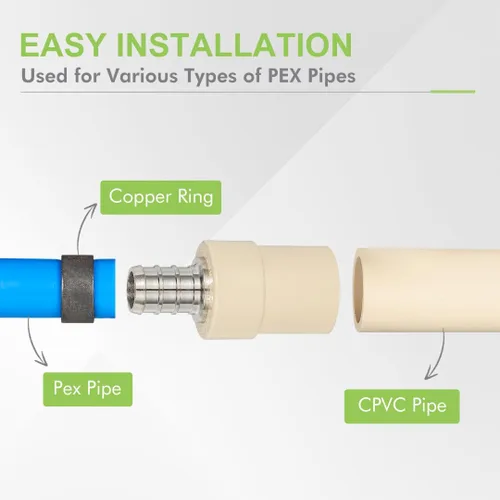 Miniatura 5 de Paquete de 2 adaptadores de transición de CPVC de 1/2 pulgada Pex x 1/2 pulgadas, accesorios PEX de latón resistente para conexión de tubería PEX-B