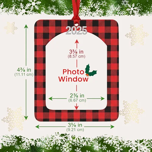 Miniatura 4 de Adornos de foto 2025 para árbol de Navidad, adorno de marco navideño con purpurina brillante, diseño magnético de carga fácil, incluye cinta