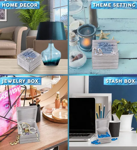 Miniatura 3 de CoTa Global Aqua Sky Relax - Caja de madera grande hecha a mano con sandalias y decoración de estrella de mar, decoración del hogar, organizador