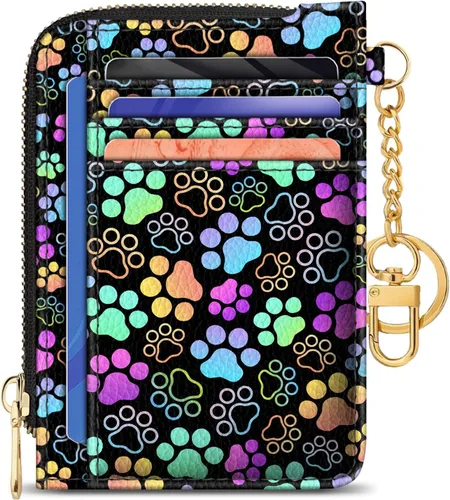 Miniatura 18 de GIANCOMICS Cartera delgada con tarjetero para mujer, funda pequeña con bloqueo Rfid, llavero de bolsillo delgado con cremallera curvada, tarjetero