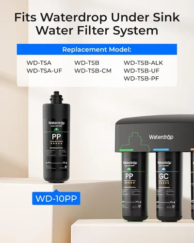 Miniatura 2 de Waterdrop WD-10PP - Filtro de agua para debajo del fregadero, repuesto para Waterdrop TSA y TSB y TSA-UF y TSB-ALK y TSB-CM y TSB-UF de 3 etapas