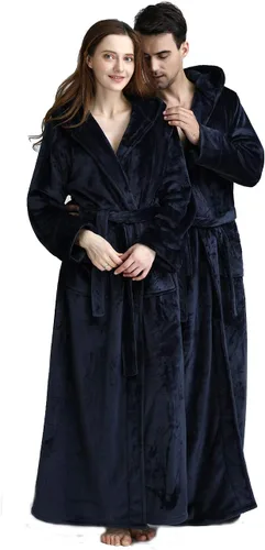 Miniatura 8 de Bata de baño larga con capucha para mujer, de felpa, longitud completa, ropa para dormir de invierno