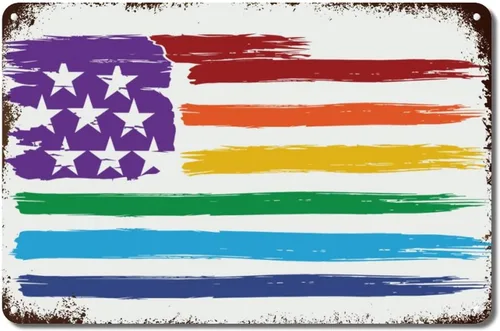 Placa de pared con diseño de bandera de Estados Unidos, diseño retro vintage de arcoíris, letrero de metal LGBTQ, orgullo gay, regalo del mes de
