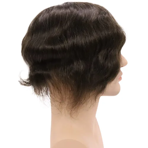Miniatura 6 de Toupee para hombres sistemas de reemplazo de cabello humano real europeo para hombres, postizos finos, centro de encaje, piel más gruesa, pieza
